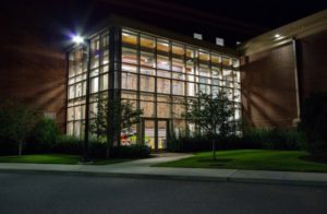 bld architecture ymca patchogue ny entrance night view